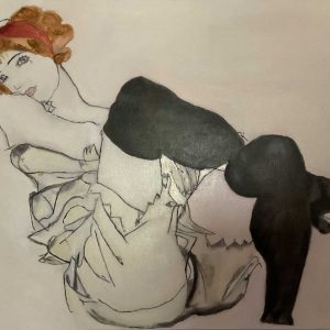 Vendita online opera dal titolo “Donna seduta con calze nere” realizzata dall'artista contemporaneo Mauro Vaia