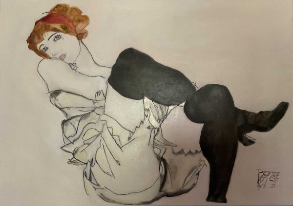 Vendita online opera dal titolo “Donna seduta con calze nere” realizzata dall'artista contemporaneo Mauro Vaia